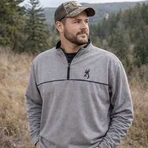 Browning Mens Highline Shooting Shirt Sz L Gray 1/4 Zip Pullover Hunting Range